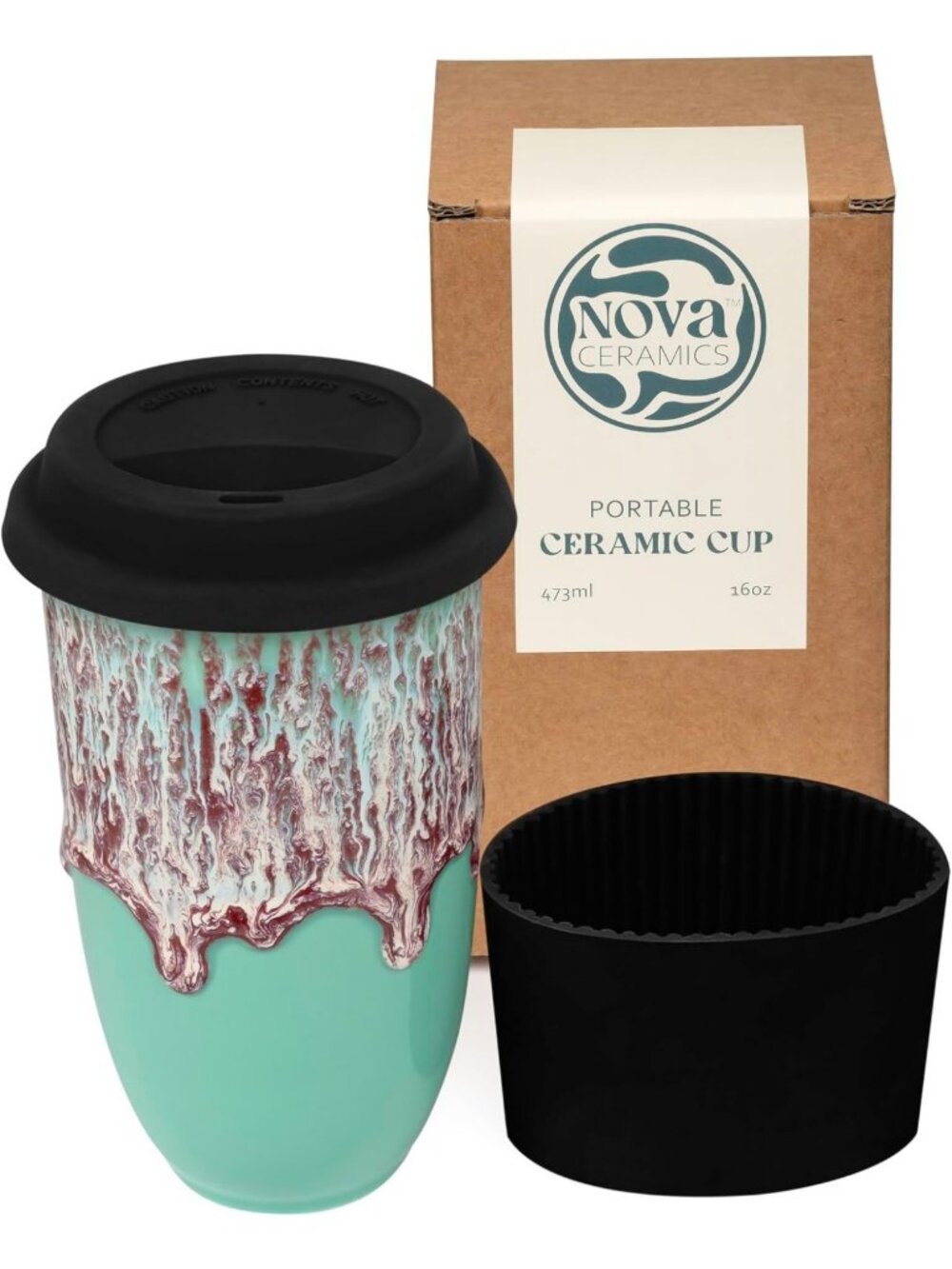 Travel Mug Coffee Tumbler - 16oz Microwave & Dishwasher Safe, Green Nebula